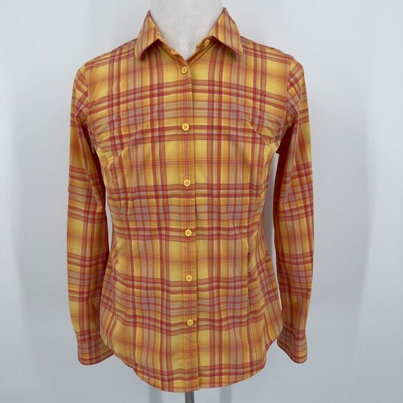 Duluth Trading Co. Womens Plaid Button-Down Shirt M Yellow/Red Long Sleeve - Picture 2 of 6